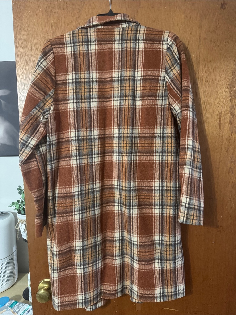 ANDREE BY UNIT Brown Rust Plaid Trench Coat - Picture 4 of 4